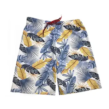 Хавайски шорти, мъжки плувни шорти средна засаждане, мъжки плажни шорти с принтом листа, плажно облекло