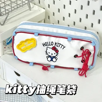 Чанта за моливи Hello Kitty, кутия за канцеларски материали Sanrio, многопластова чанта за канцеларски материали на съвсем малък, скъпа, голям капацитет, чанта за съхранение