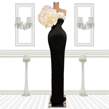 Черни рокли за абитуриентски бал, калъф, без презрамки, цветя, бродирани с мъниста, Дубай, Саудитска Арабия, рокля за бала, вечерна рокля, Robe De Soiree От висшата мода
