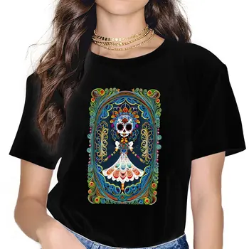 Честване на Дамски тениски Mexican Skull Day of the Dead Girls Y2k Основни тениска От полиестер С кръгло деколте, Женска тениска, Хумористичен Подарък