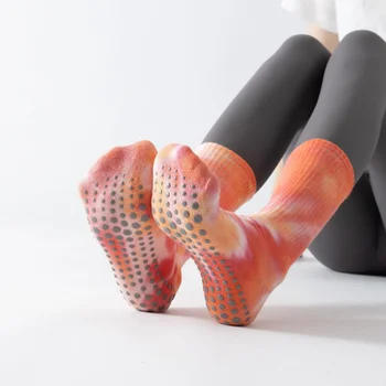 Чорапи за йога 2023, нови памучни нескользящие чорапи дишащи, абсорбиращи потта, наклон цветове чорапи за гимнастика, балет, пилатес със средна тръба, чорапи за гимнастика, балет, пилатес с