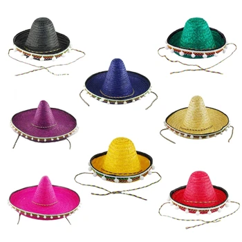 Шапка-сомбреро ръчно изработени Mexicanos, от Малки до големи, идеален за испанските празници, Сламена шапка Mexicanos Party Hat M6CD